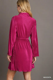 Umgee Magenta Pleated Shirt Dress