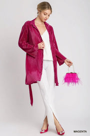 Umgee Magenta Pleated Shirt Dress