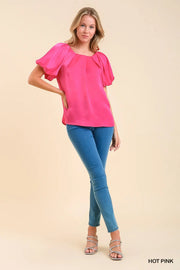 Umgee Hot Pink Satin Shimmer Top