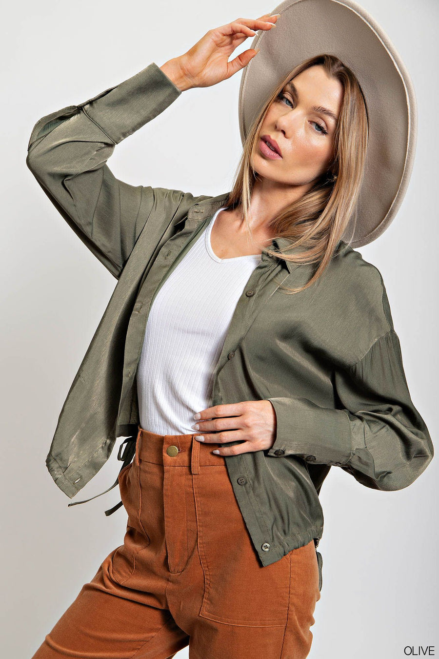 Olive Drawstring Hem Top