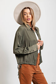 Olive Drawstring Hem Top