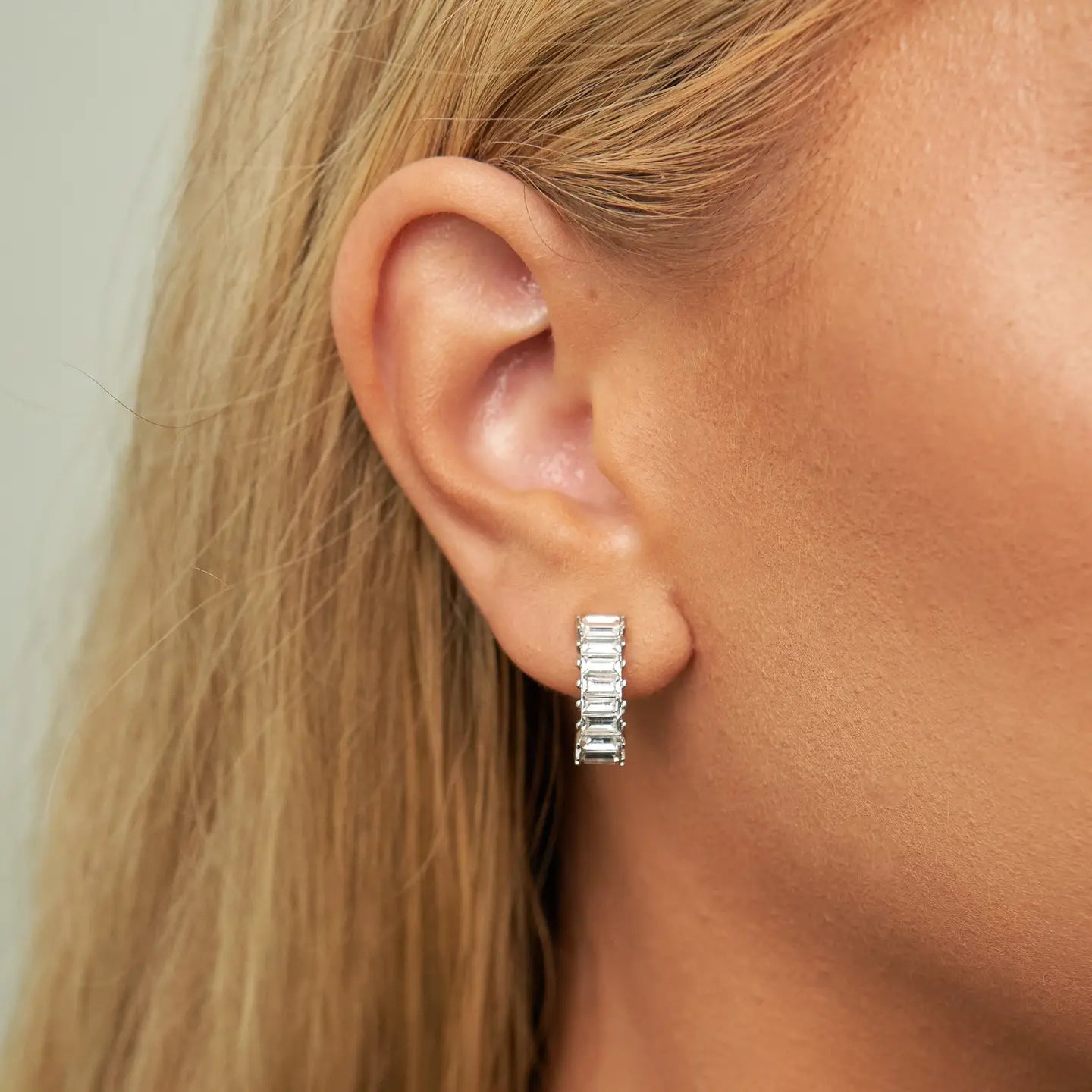 Brenda Grands Demi-Fine Silver Squared Diamond Hoops