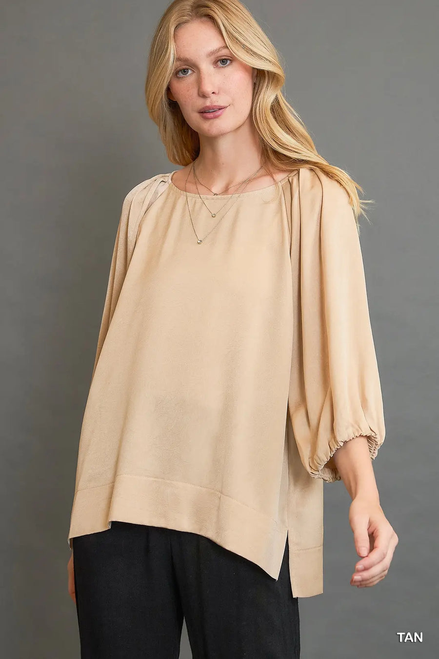 Umgee Tan Crinkled Satin Top