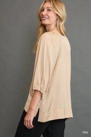 Umgee Tan Crinkled Satin Top