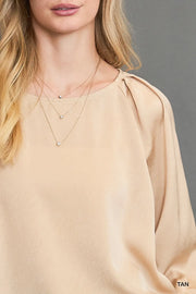 Umgee Tan Crinkled Satin Top